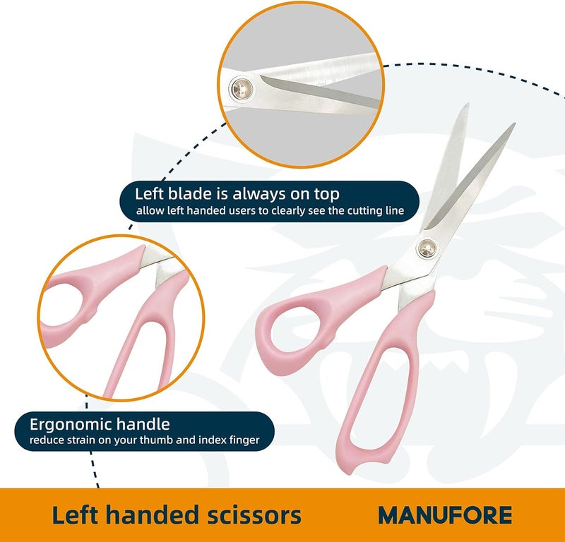 MANUFORE Left-Handed Sewing Tool Kit -8.5in Lefty Fabric Scissors, 4.5in Thread Trimmers, Rotary Cutter with 3 Replacement Blades - Pink Set for Quilters, Crafters, and DIY Projects - Image 2